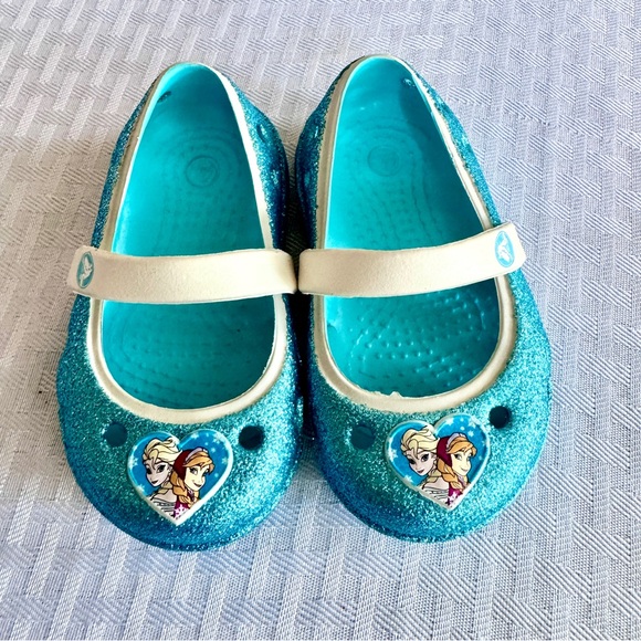 Crocs Frozen Glitter Mary Jane Shoes Toddler Size 4 Disney Elsa Anna - Picture 1 of 8